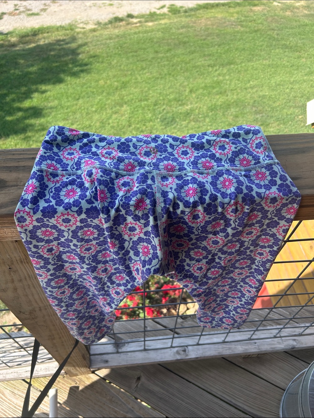 Blue Floral women’s Leggings - Pink & Purple Accents